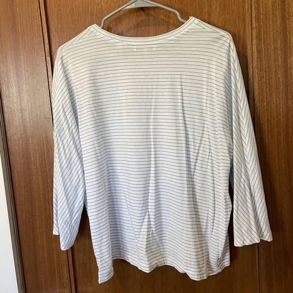 Vince 3/4 Sleeve Length T-Shirt, Size Large, White with Blue Stripes - Picture 5 of 7